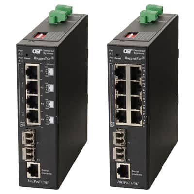 industrial PoE switch with two uplink ports and up to eight user ports