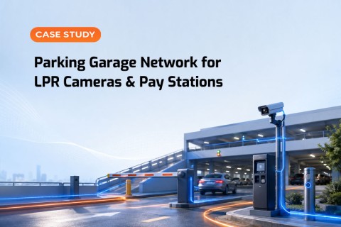 Parking Garage Network for LPR Cameras and Pay Stations Using Omnitron PoE Switches